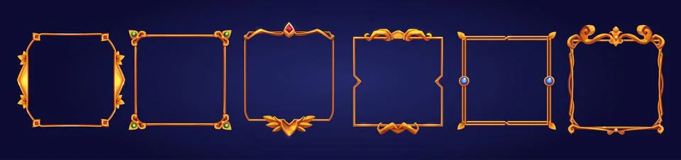 Set of square ui game frames, medieval borders Stock Illustration