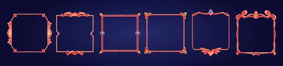 Set of square ui game frames, medieval borders Stock Illustration