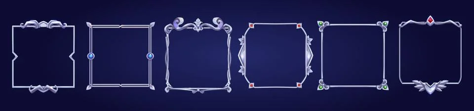 Set of square ui game frames, medieval borders Stock Illustration