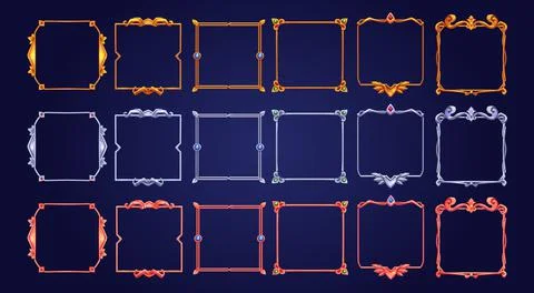 Set of square ui game frames, medieval borders Stock Illustration
