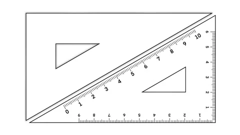 Set square with various angles and measurements marked, educational Video stock 306273332