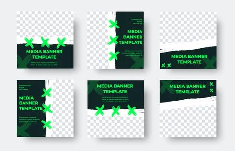 Set of square vector banner templates in black and green Stock Illustration