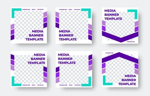 Set square vector banner templates in white lilac green Stock Illustration