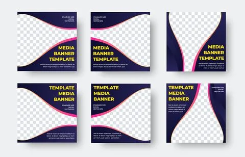 Set of square vector banner templates in grey yellow and pink Stock Illustration