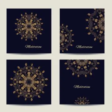 Set of square vector cards or invitations with mandala pattern Stock Illustration