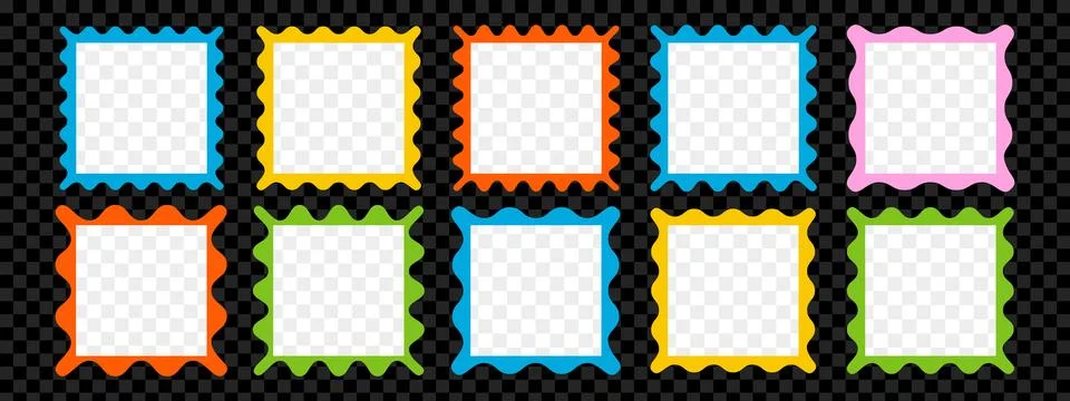Set of square wavy frames. Squiggle photo borders with zig zag edges. Moder.. イラスト素材