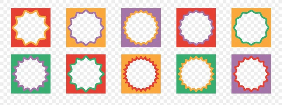 Set of square wavy frames. Trendy borders in retro groovy style. Modern gra.. Illustrazione stock