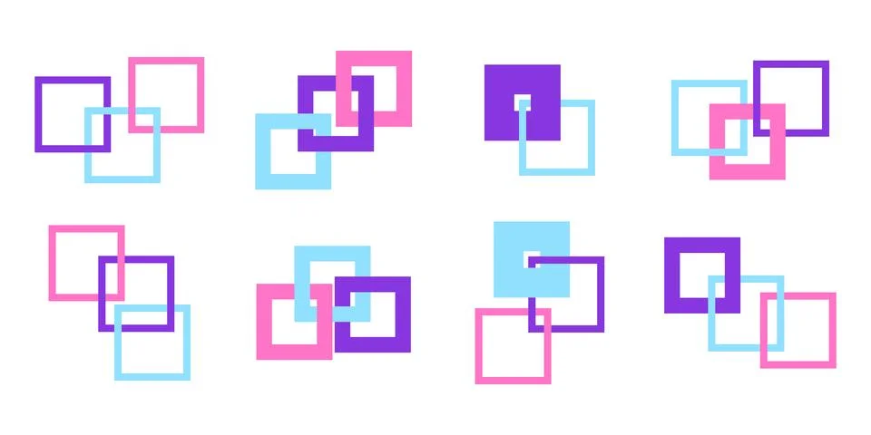 Set of squares of different colors intersect with each other, abstract icon Stock Illustration