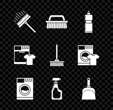 Set Squeegee, scraper, wiper, Brush for cleaning, Plastic bottles liquid Illustrazione stock