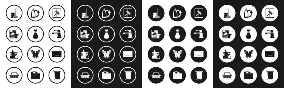 Set Squeegee, scraper, wiper, Garbage bag, Washer and t-shirt, Mop bucket, Water Illustrazione stock