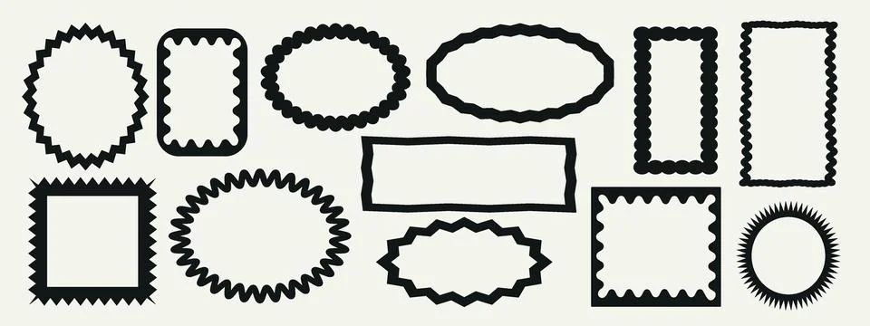 Set of squiggle frames. Vector groovy shapes set of wave borders. Zigzag wa.. Stock Illustration
