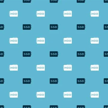 Set SSD card and Hard disk drive HDD on seamless pattern. Vector 스톡 일러스트