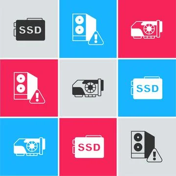 Set SSD card, Case of computer and Video graphic icon. Vector イラスト素材