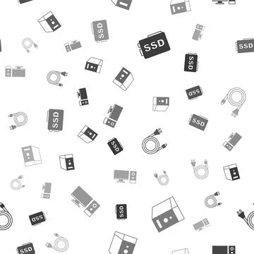 Set SSD card, Case of computer, Electric plug and Computer monitor on seamless 스톡 일러스트