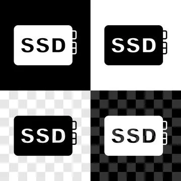 Set SSD card icon isolated on black and white, transparent background. Solid 스톡 일러스트