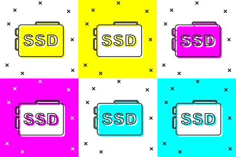 Set SSD card icon isolated on color background. Solid state drive sign. Storage 스톡 일러스트