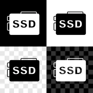 Set SSD card icon isolated on black and white, transparent background. Solid Illustrazione stock