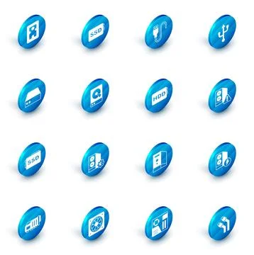 Set SSD card, USB cable cord, Server, Data, Web Hosting, Hard disk drive HD.. Illustrazione stock