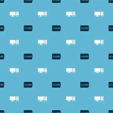 Set SSHD card and Computer monitor on seamless pattern. Vector Illustrazione stock