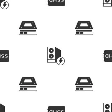 Set SSHD card, Case of computer and Optical disc drive on seamless pattern Stock Illustration