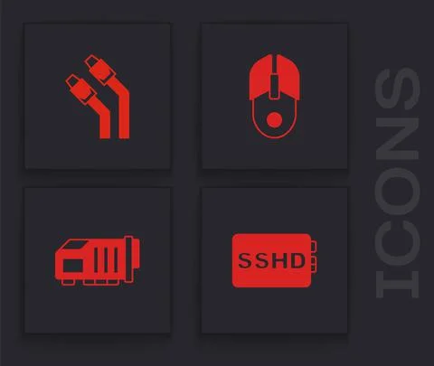 Set SSHD card, LAN cable network internet, Computer mouse and Video graphic icon Illustrazione stock