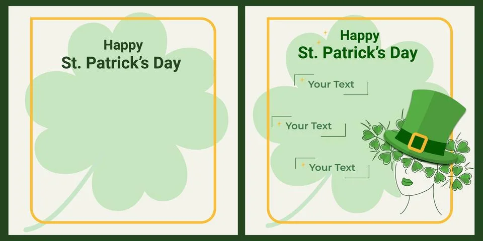Set of St Patrick Day Greetings Card or post Template with Quatrefoil backdrop Stock Illustration