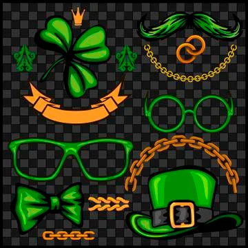 Set of St. Patricks Day - elements, objects, icons. Vector illustration isolated Stock Illustration
