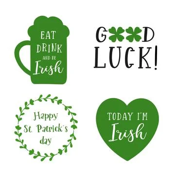 Set St. Patricks Day quotes Eat, drink and be Irish. Good Luck. 17th March Stock Illustration