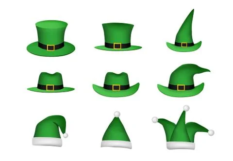 Set of St Patricks Hat isolated on white, vector Stock Illustration