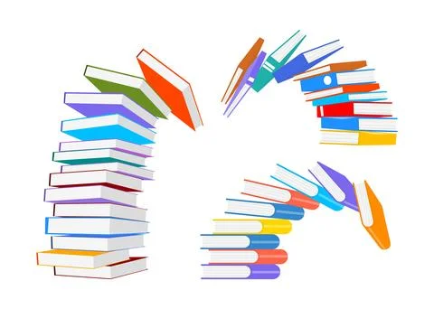 Set of Stack of Book Stack Toppling Over Set Collection, Student Stress: Ho.. Illustrazione stock