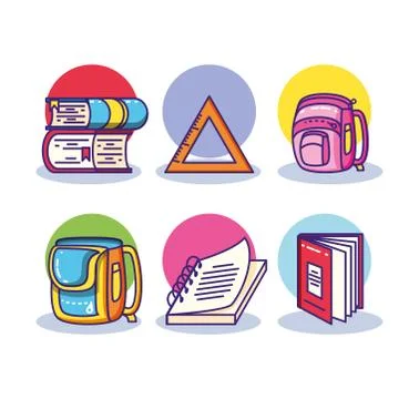 Set stack of books and supplies school Stock Illustration