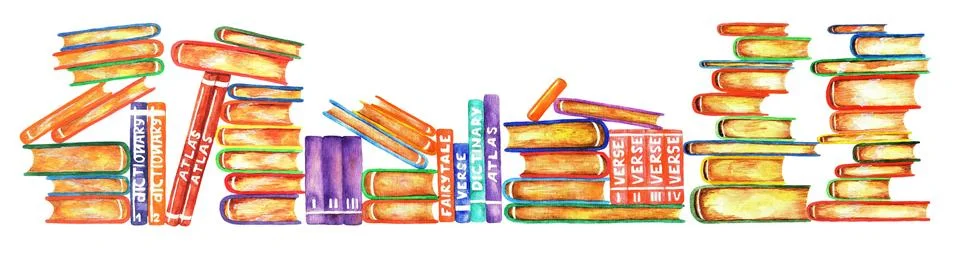 Set of stack of books, watercolor Stock Illustration