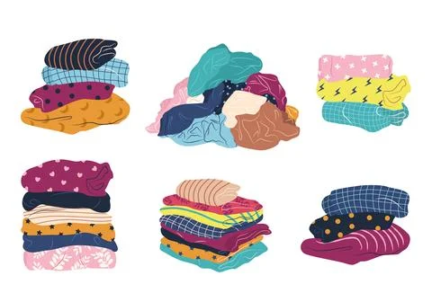 Set with stack of clean and dirty items of clothing. イラスト素材