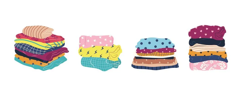 Set with stack of clean and ironed items of clothing. Stock Illustration