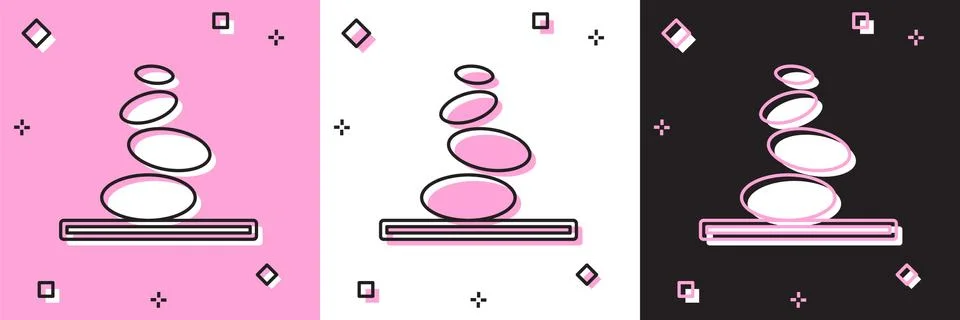 Set Stack hot stones icon isolated on pink and white, black background. Spa Illustrazione stock