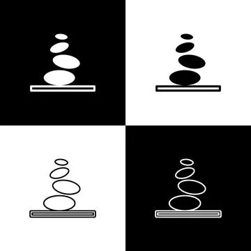 Set Stack hot stones icon isolated on black and white background. Spa salon Illustrazione stock