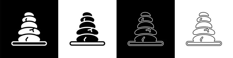 Set Stack hot stones icon isolated on black and white background. Spa salon Stock Illustration