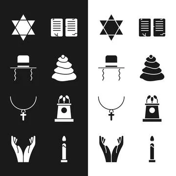 Set Stack hot stones, Orthodox jewish hat with sidelocks, Star of David, The Illustrazione stock