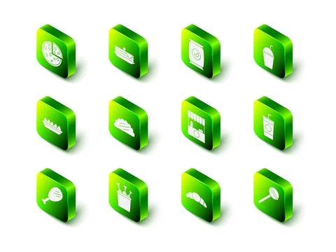 Set Stack of pancakes, Bag or packet potato chips, Milkshake, Paper glass with Stock Illustration