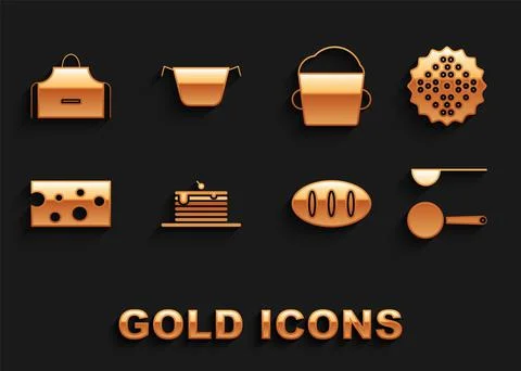 Set Stack of pancakes, Cracker biscuit, Measuring spoon, Bread loaf, Cheese イラスト素材