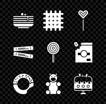 Set Stack of pancakes, Cracker biscuit, Lollipop, Donut, Jelly bear candy, .. イラスト素材