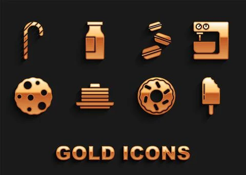 Set Stack of pancakes, Electric mixer, Ice cream, Donut, Cookie or biscuit Stock Illustration