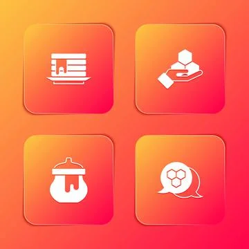 Set Stack of pancakes, Honeycomb and hand, Jar honey and icon. Vector 스톡 일러스트