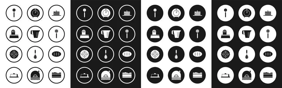 Set Stack of pancakes Measuring cup Scales Pizza knife Strainer spoon Kitchen Stock Illustration