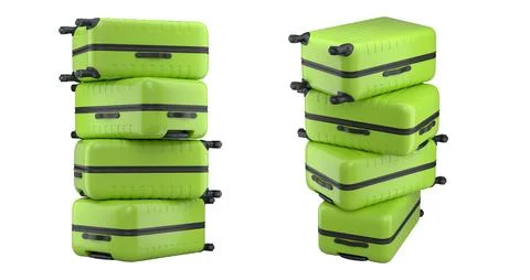 Set of Stack of polycarbonate suitcases isolated on white background 스톡 일러스트