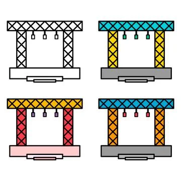 Set of stage scene constructions icon, web frame podium sign, show design vec Stock Illustration