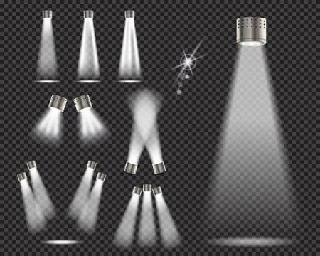 Set of stage spotlights on transparent background Stock Illustration