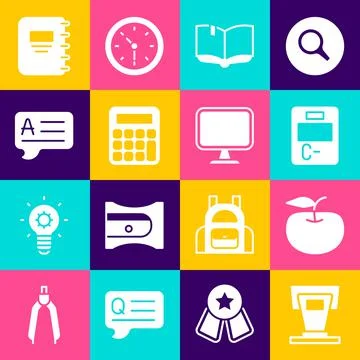 Set Stage stand, Apple, Exam paper with incorrect answers, Open book, Calculator イラスト素材