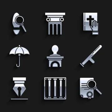 Set Stage stand or debate podium rostrum, Prison window, Document with search Stock Illustration