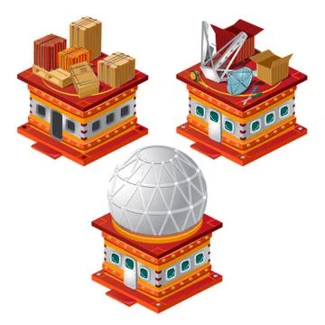 Set of stages of construction of the Observatory is isolated on a white Stock Illustration
